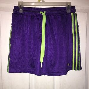 Adidas purple and lime green shorts